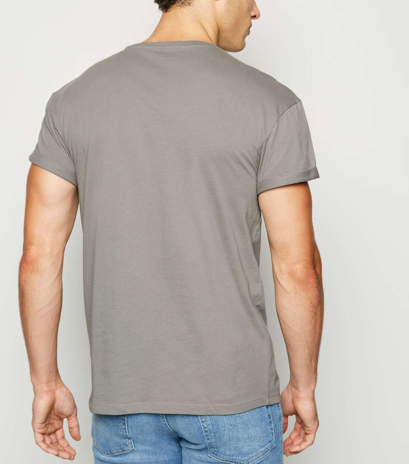 Pale Grey Short Roll Sleeve T-Shirt Image 3