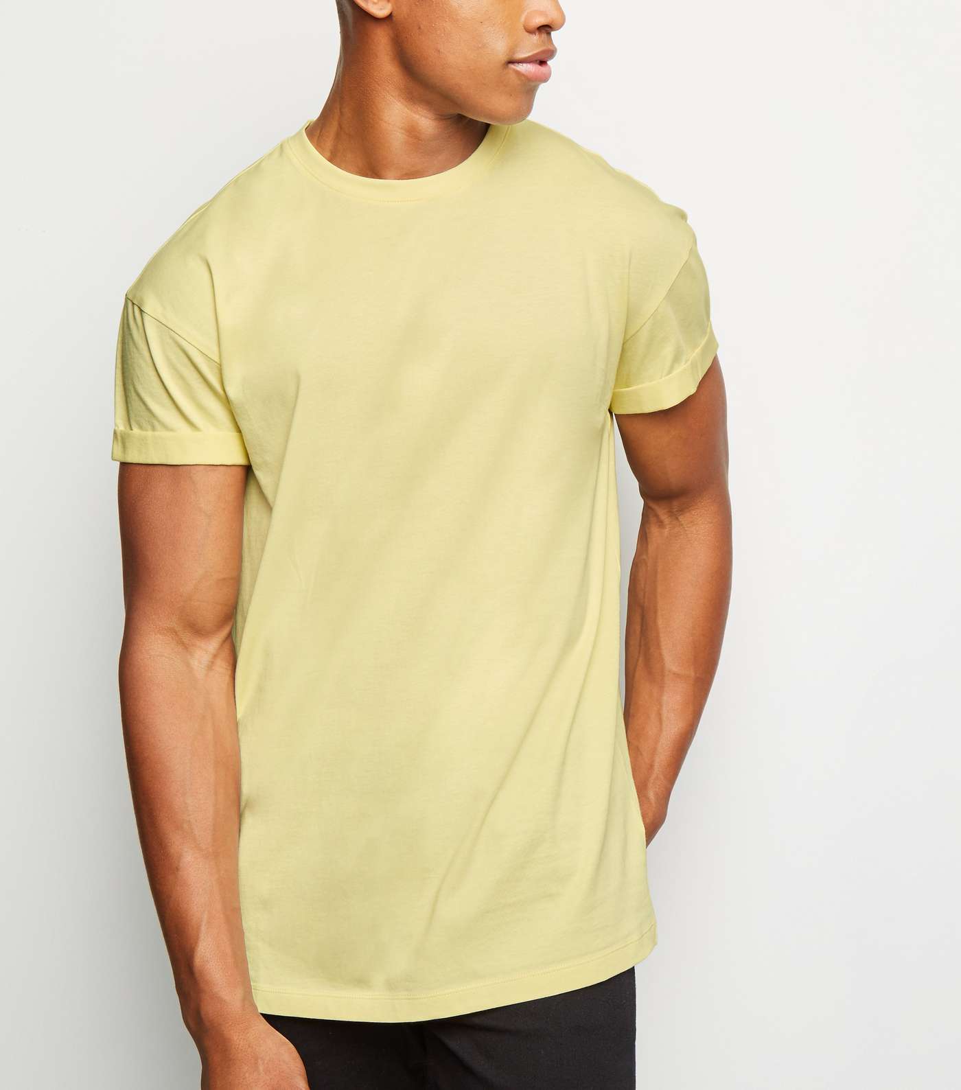 Pale Yellow Short Roll Sleeve T-Shirt 