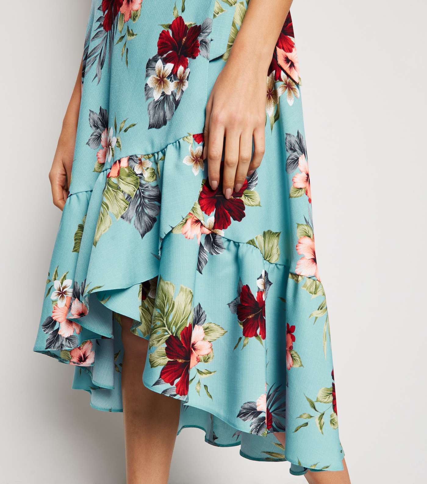 Blue Floral Ruffle Hem Wrap Midaxi Skirt Image 4