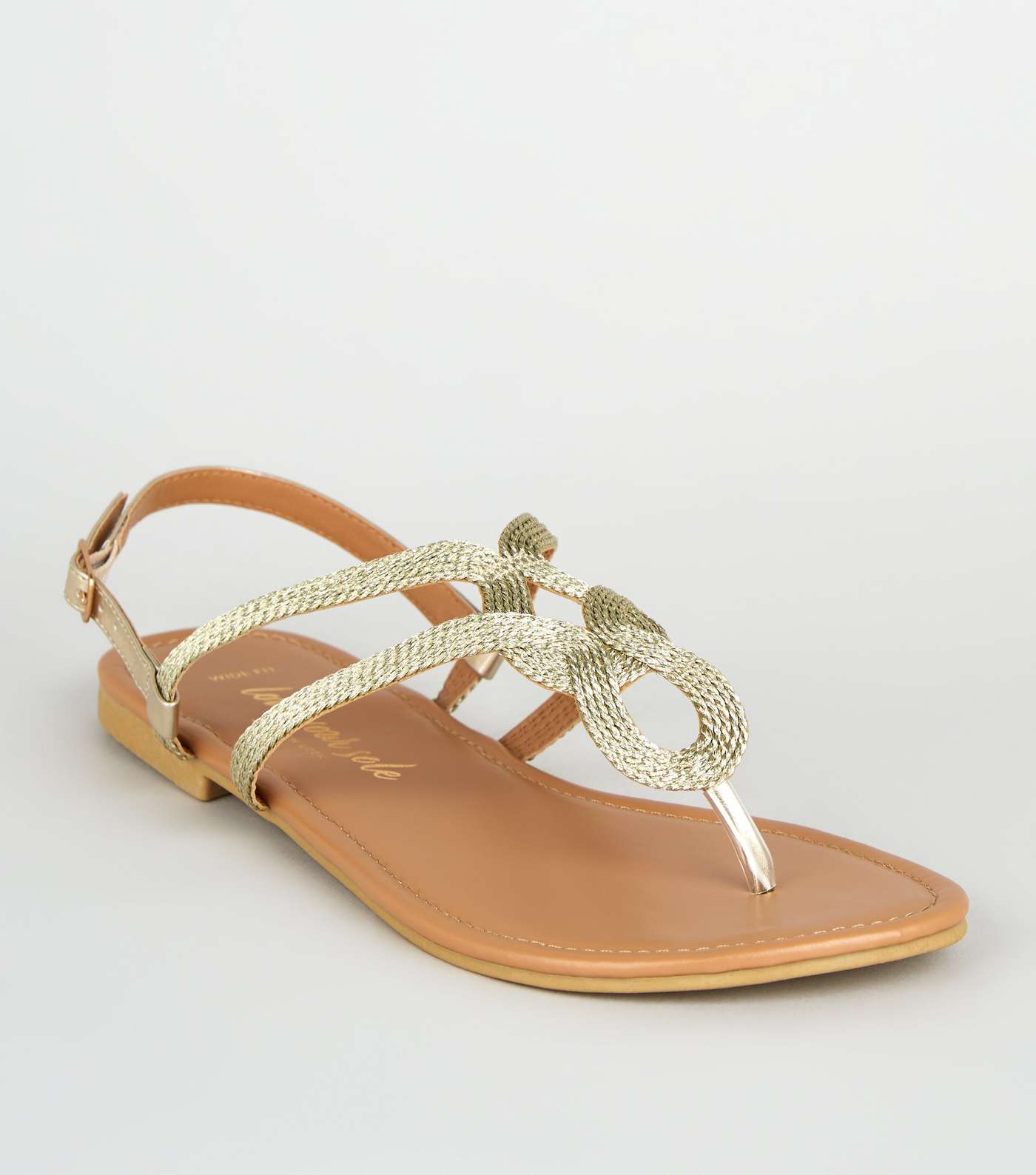 Wide Fit Gold Woven Strap Flat Sandals