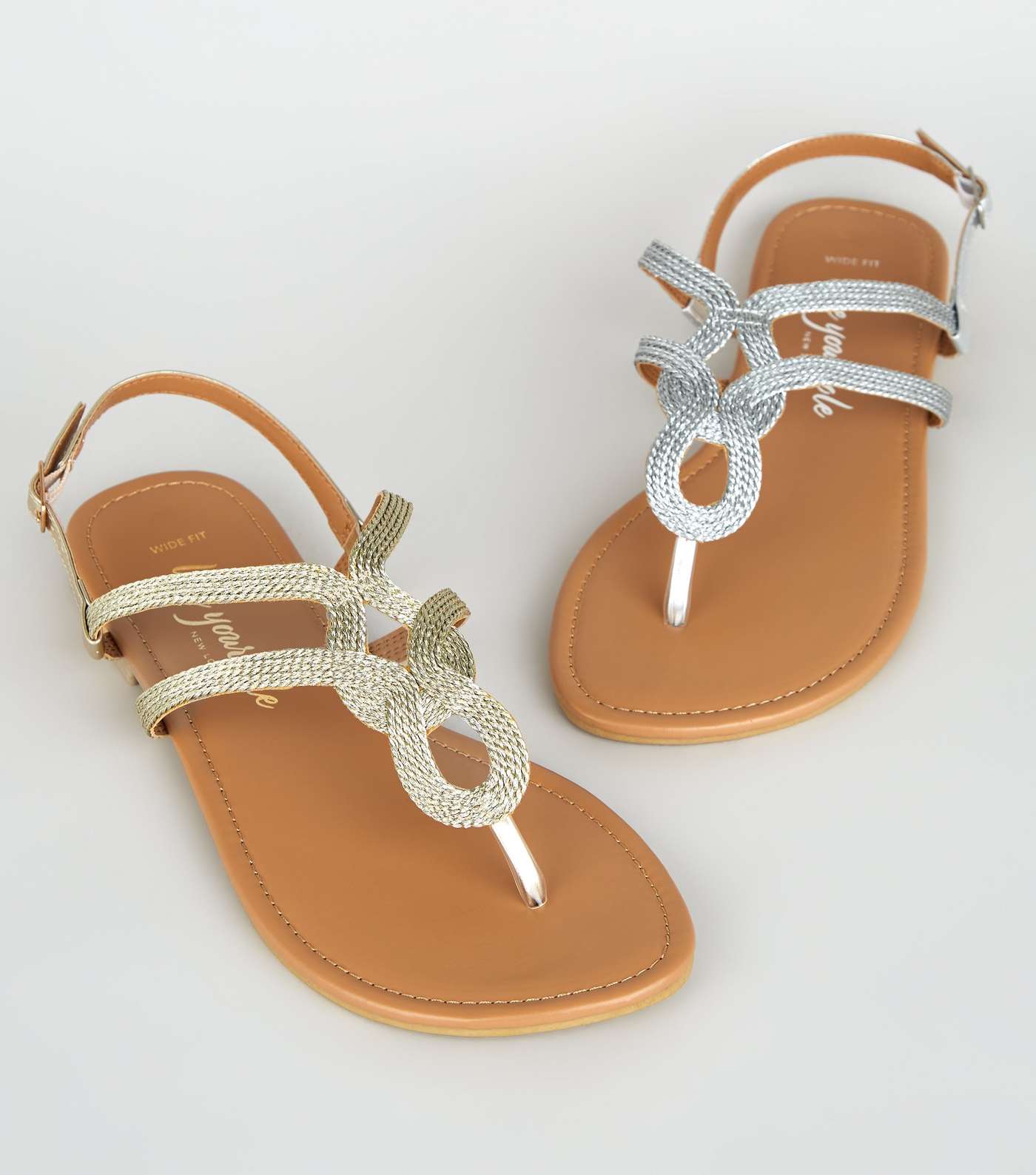 Wide Fit Gold Woven Strap Flat Sandals Image 3