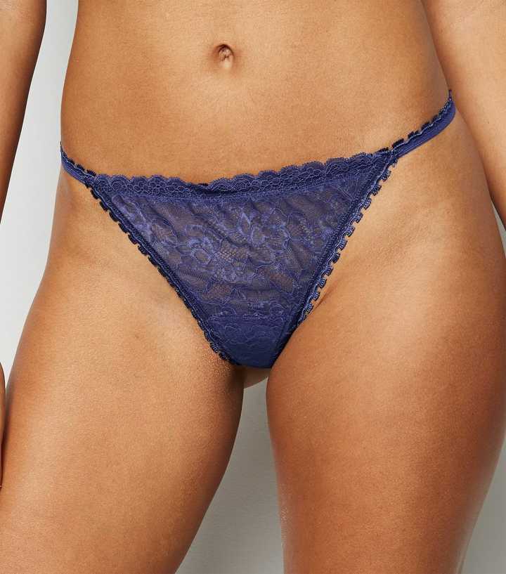 Navy Lace Strappy Thong