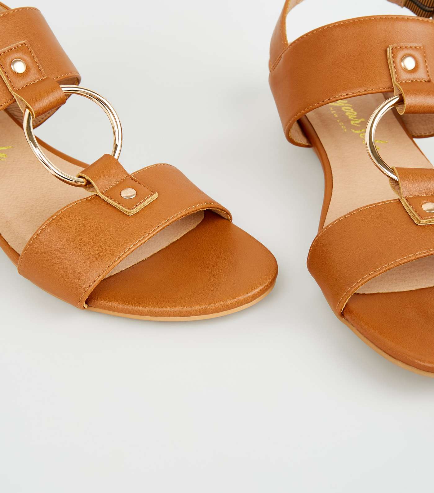Tan Leather-Look Ring Strap Wedge Sandals Image 3