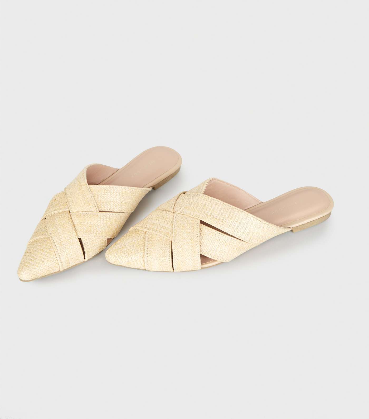 Off White Straw Effect Pointed Mules Image 4