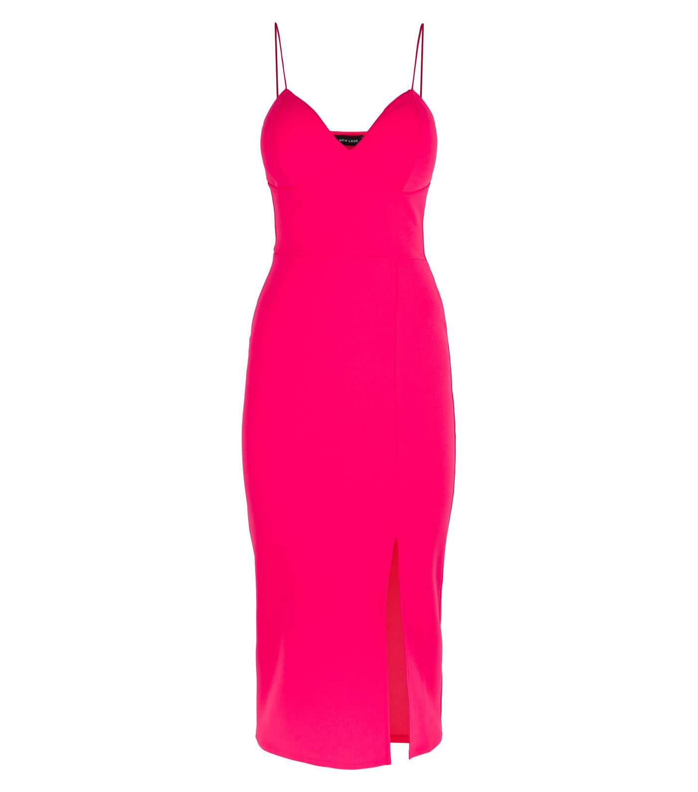 Bright Pink Bustier Split Hem Bodycon Dress Image 4