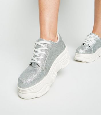 silver flatform trainers