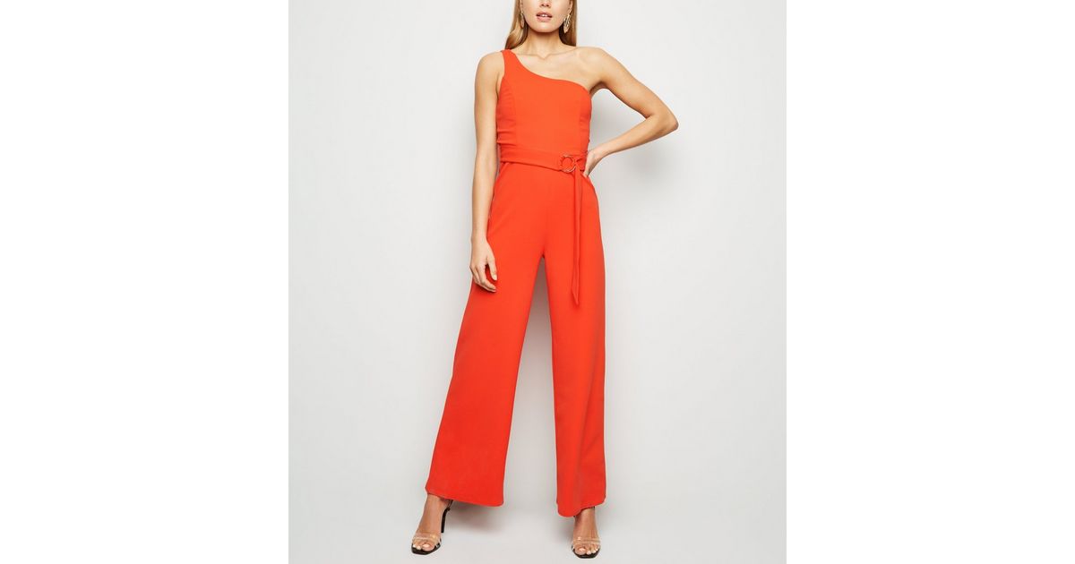 Red One Shoulder Belted Jumpsuit New Look