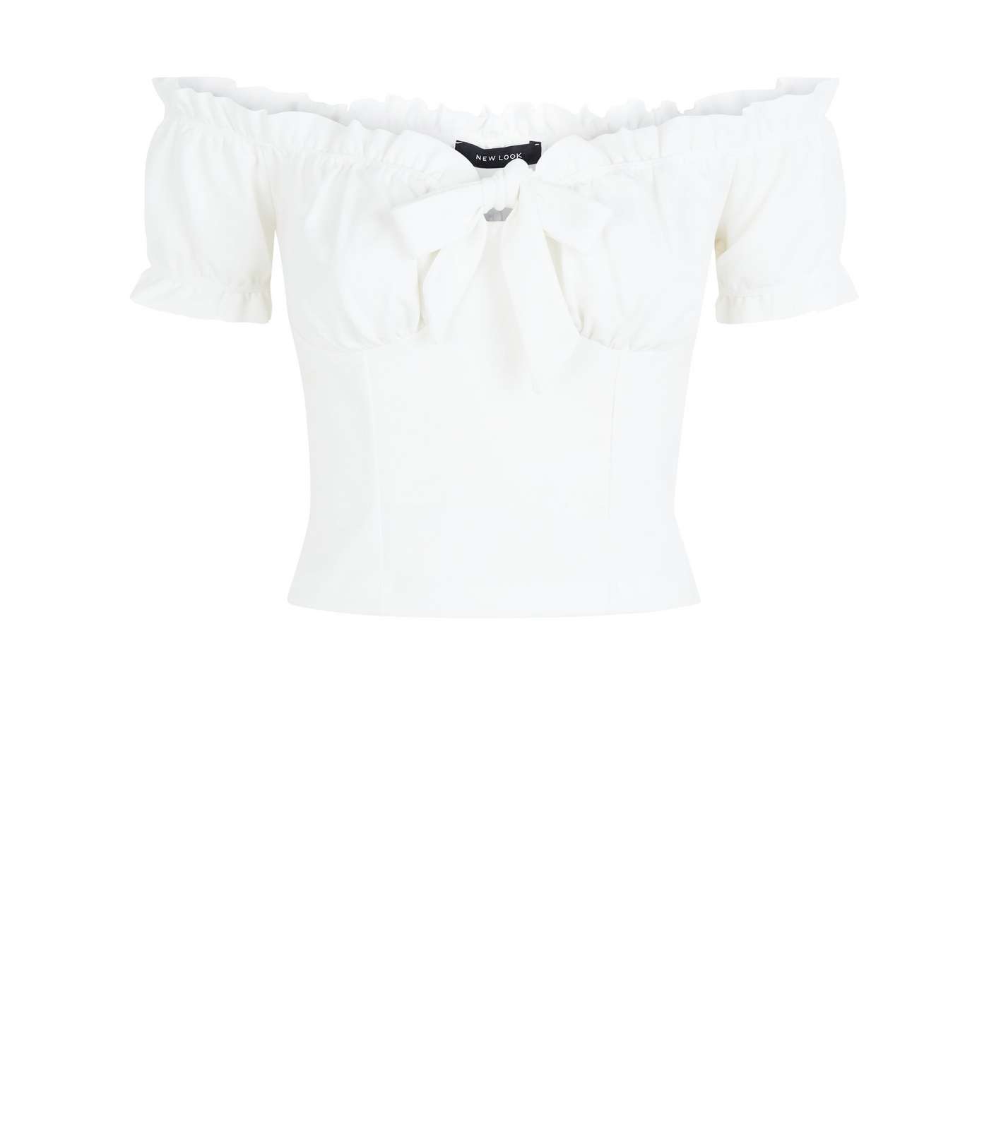 White Bow Front Bardot Crop Top Image 4