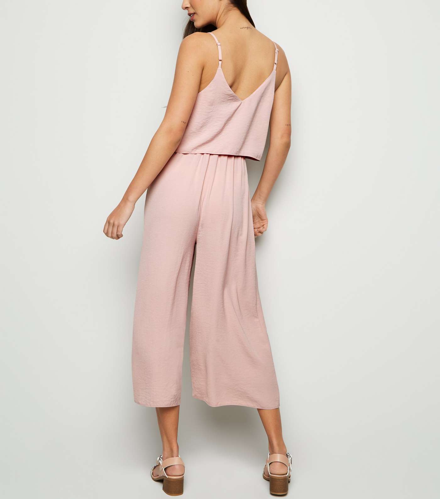 Pink Lace Up Layered Culotte Jumpsuit Image 3