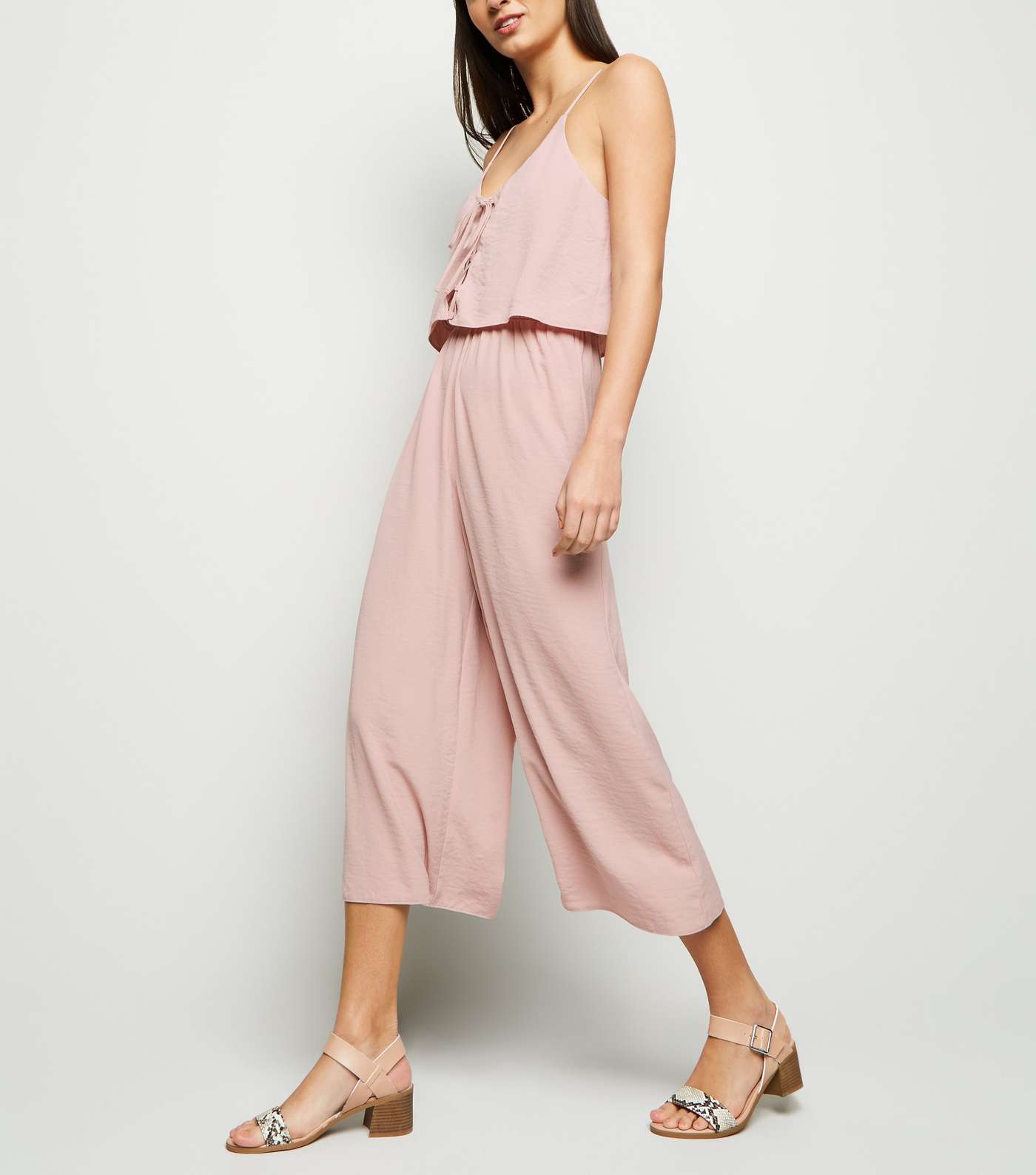 Pink Lace Up Layered Culotte Jumpsuit Image 5