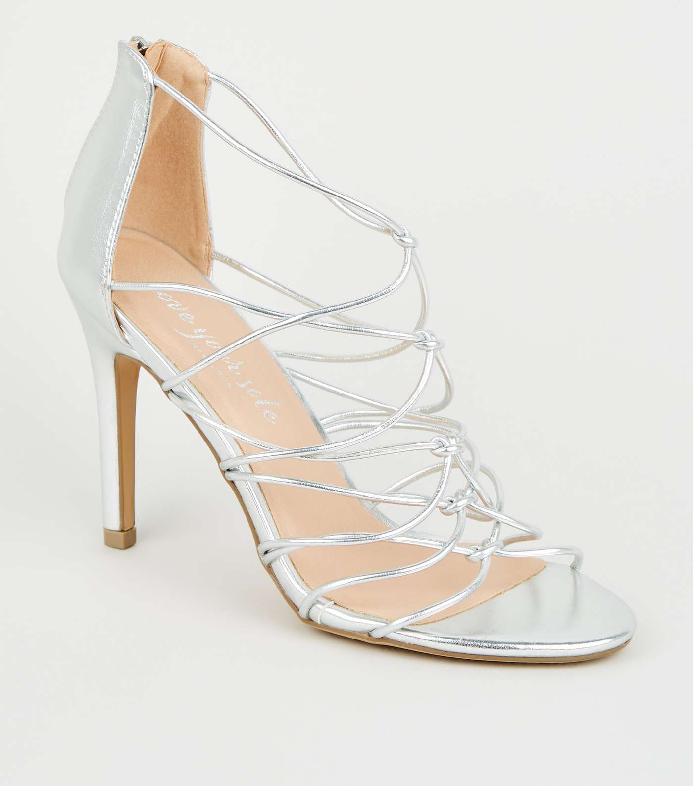 Silver Knot Front Strappy Stiletto Heels