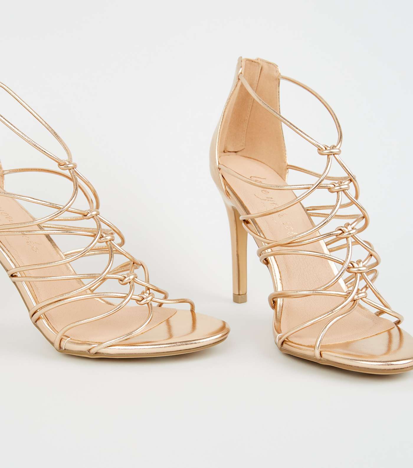 Rose Gold Knot Front Strappy Stiletto Heels Image 4