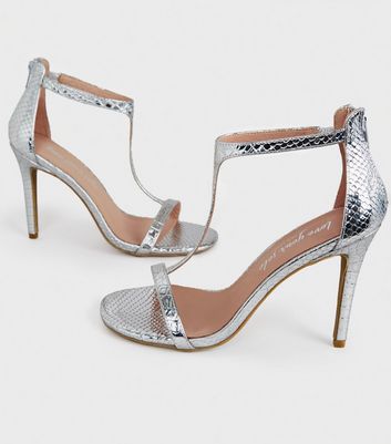 Silver Faux Snake T-Bar Stiletto Heels New Look shop for Silver Faux Snake T-Bar Stiletto Heels New Look at Shopo