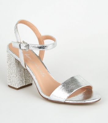 wide fit silver diamante sandals