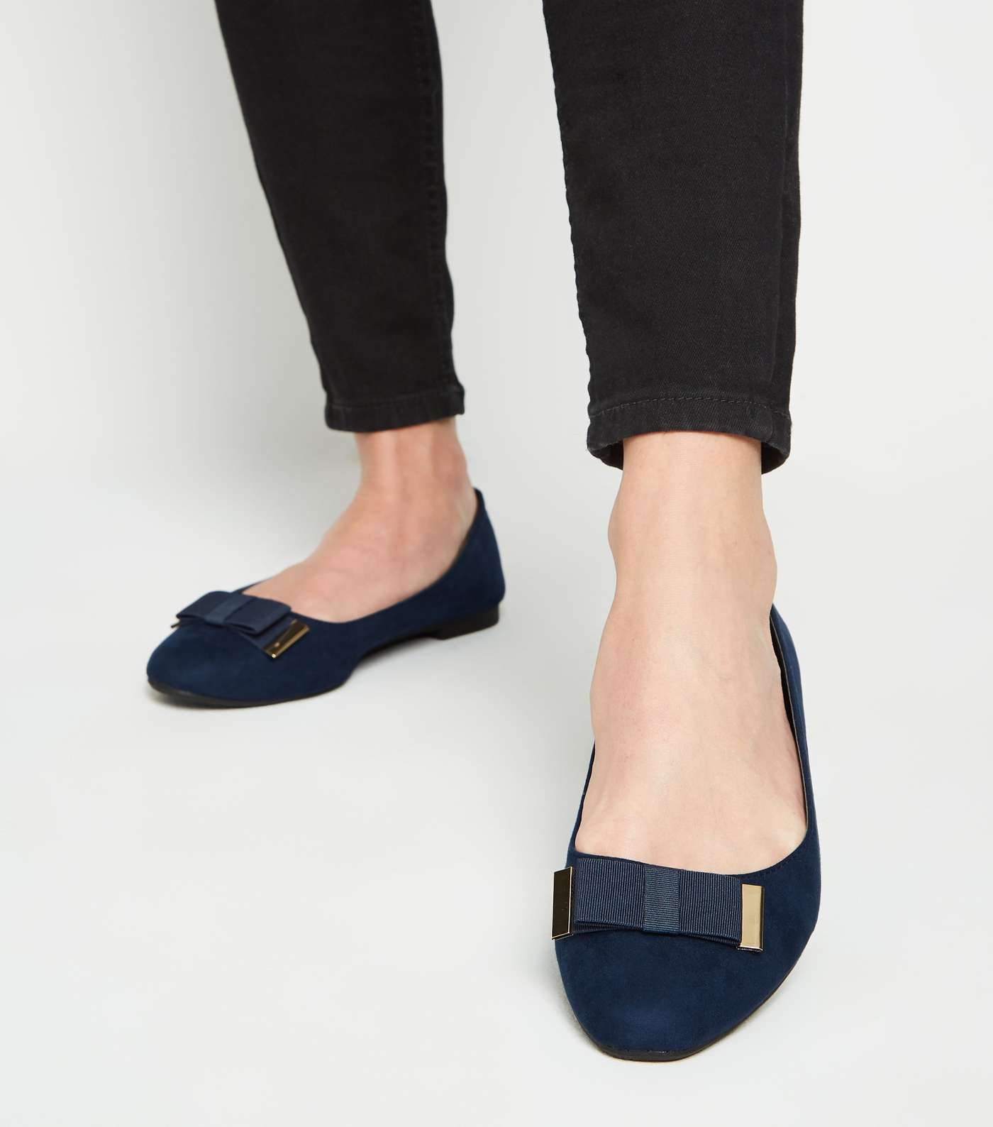 Wide Fit Navy Bow Ballet Pumps Image 2