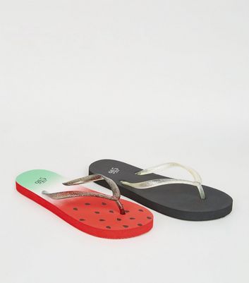 Red and Black Watermelon Flip Flops 