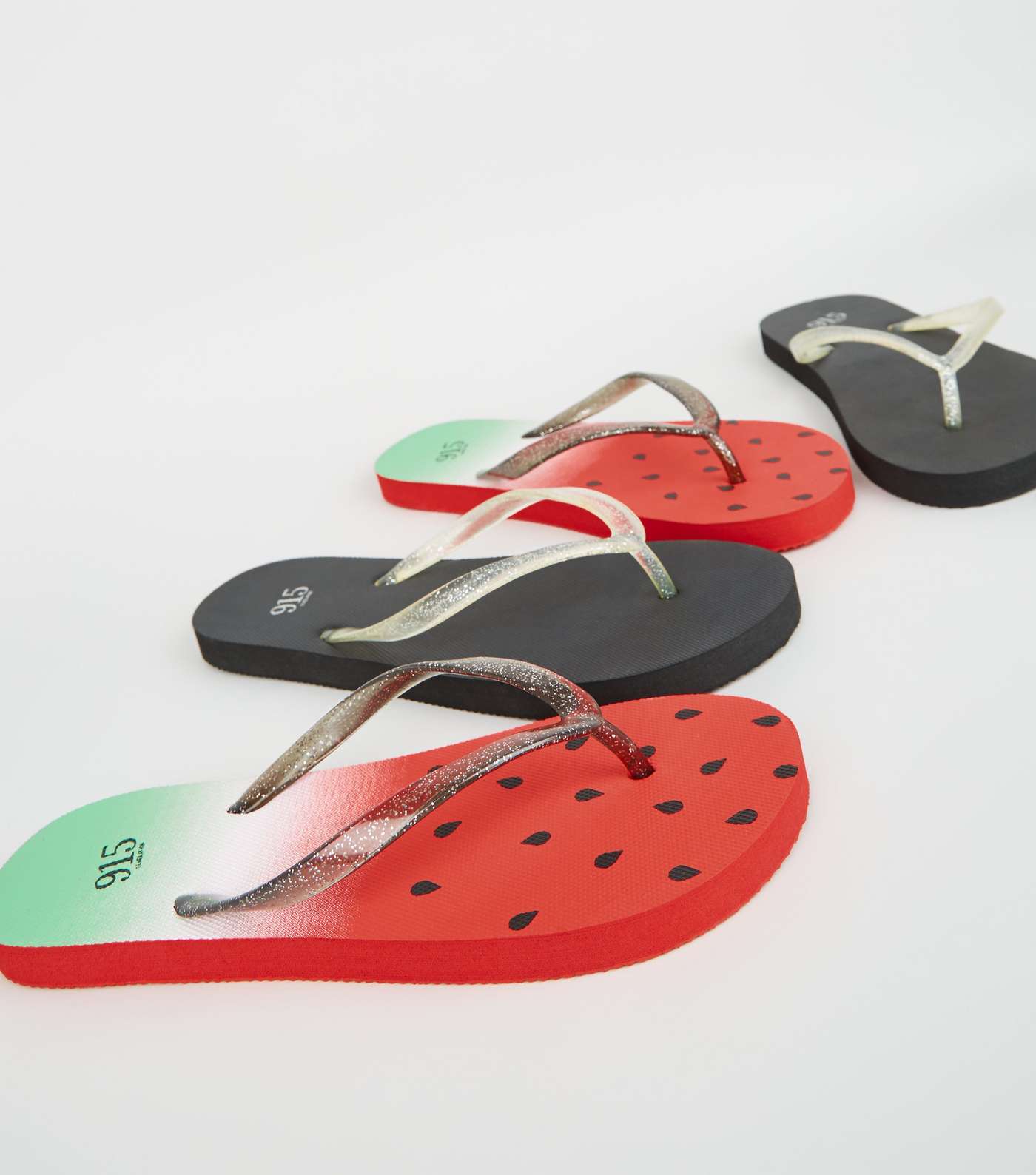 Girls Red and Black Watermelon Flip Flops Image 3