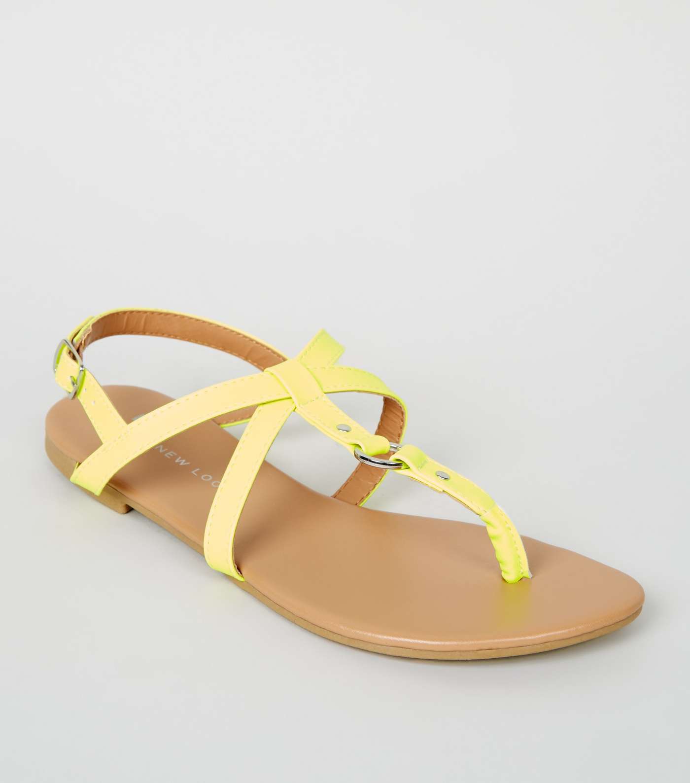 Girls Yellow Neon Leather-Look Strappy Sandals