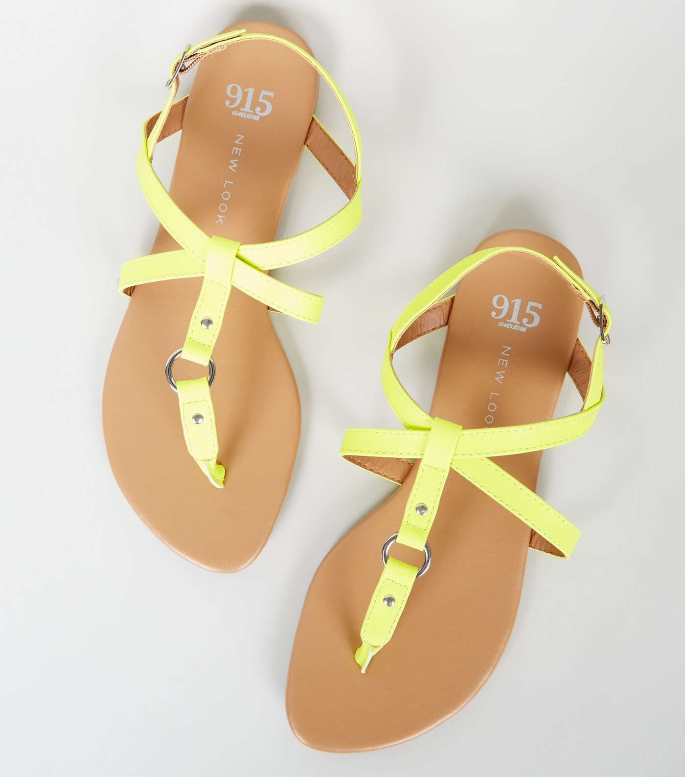 Girls Yellow Neon Leather-Look Strappy Sandals Image 3