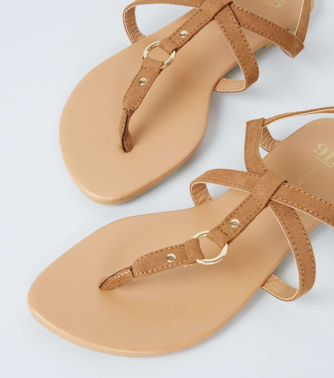 Girls Tan Leather-Look Strappy Sandals Image 4