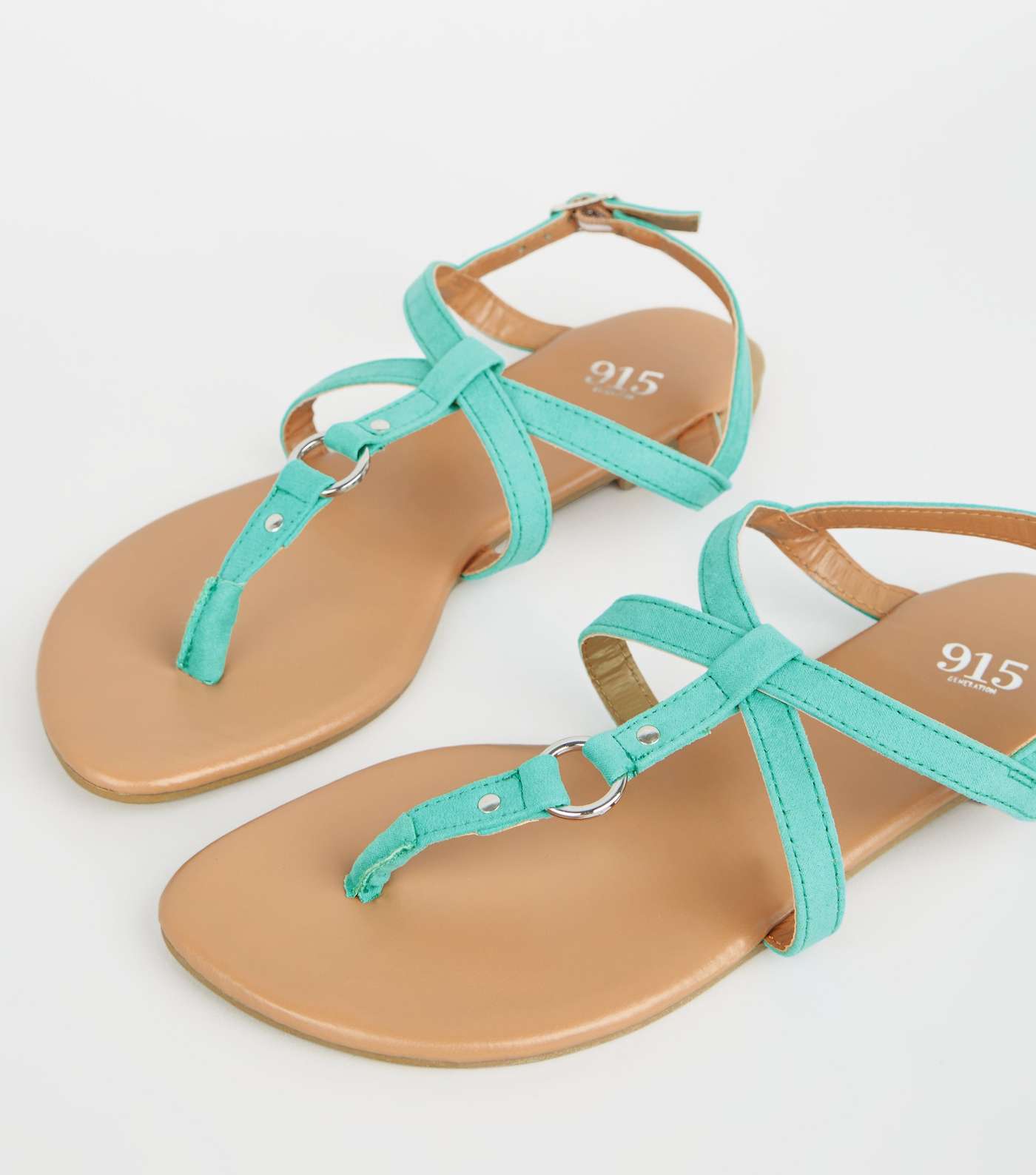 Girls Teal Suedette Strappy Sandals Image 4