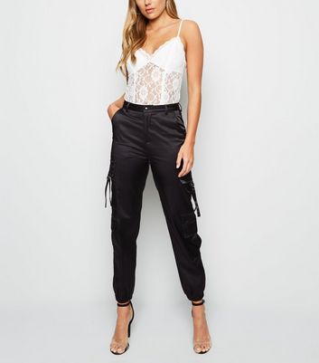 black satin joggers womens