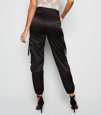 black satin joggers womens