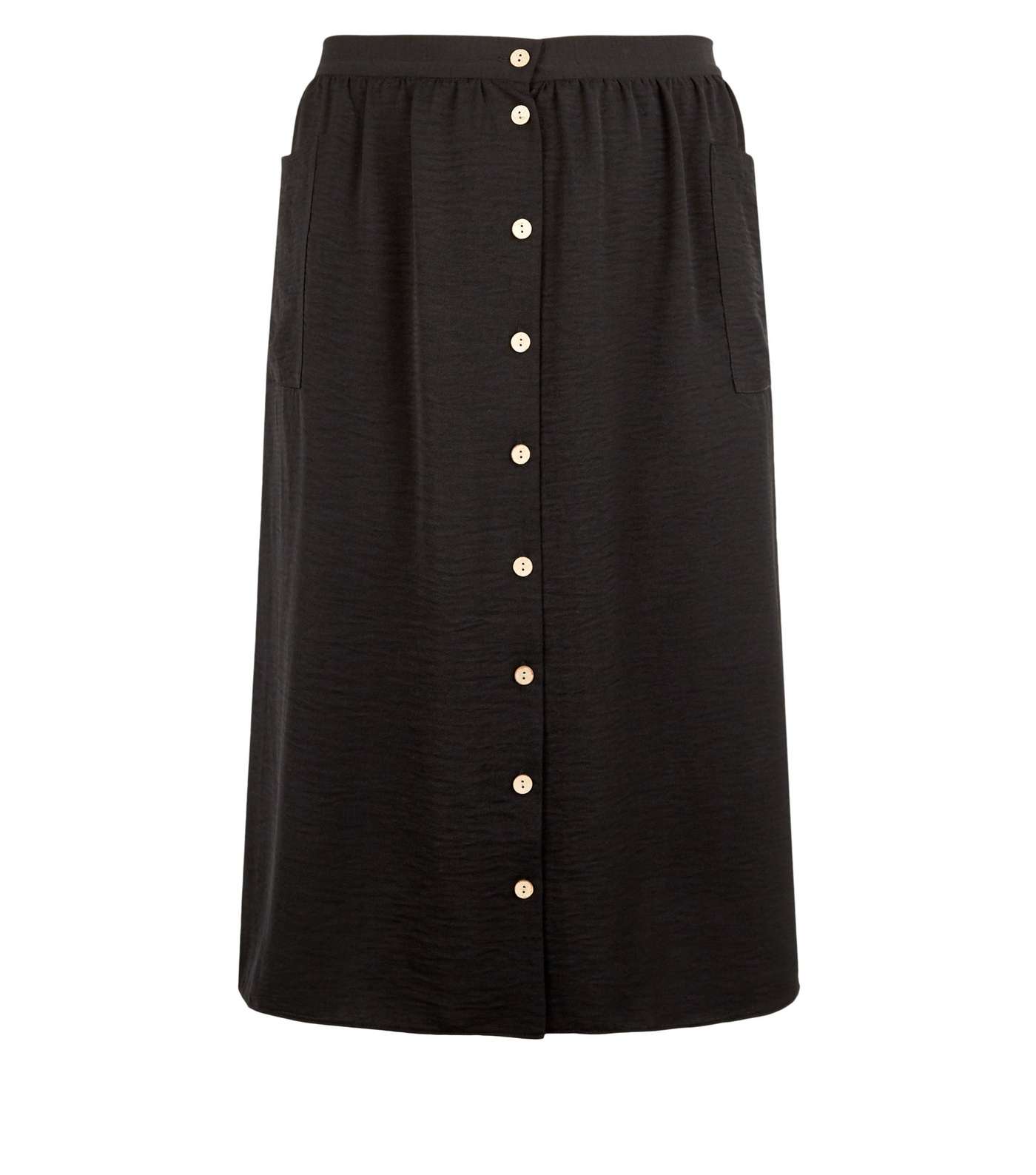 Curves Black Crepe Button Up Midi Skirt Image 4