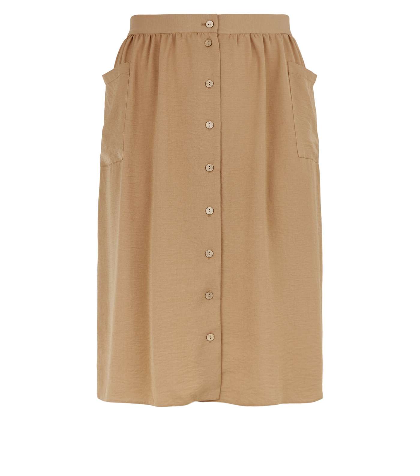 Curves Camel Crepe Button Up Midi Skirt Image 4