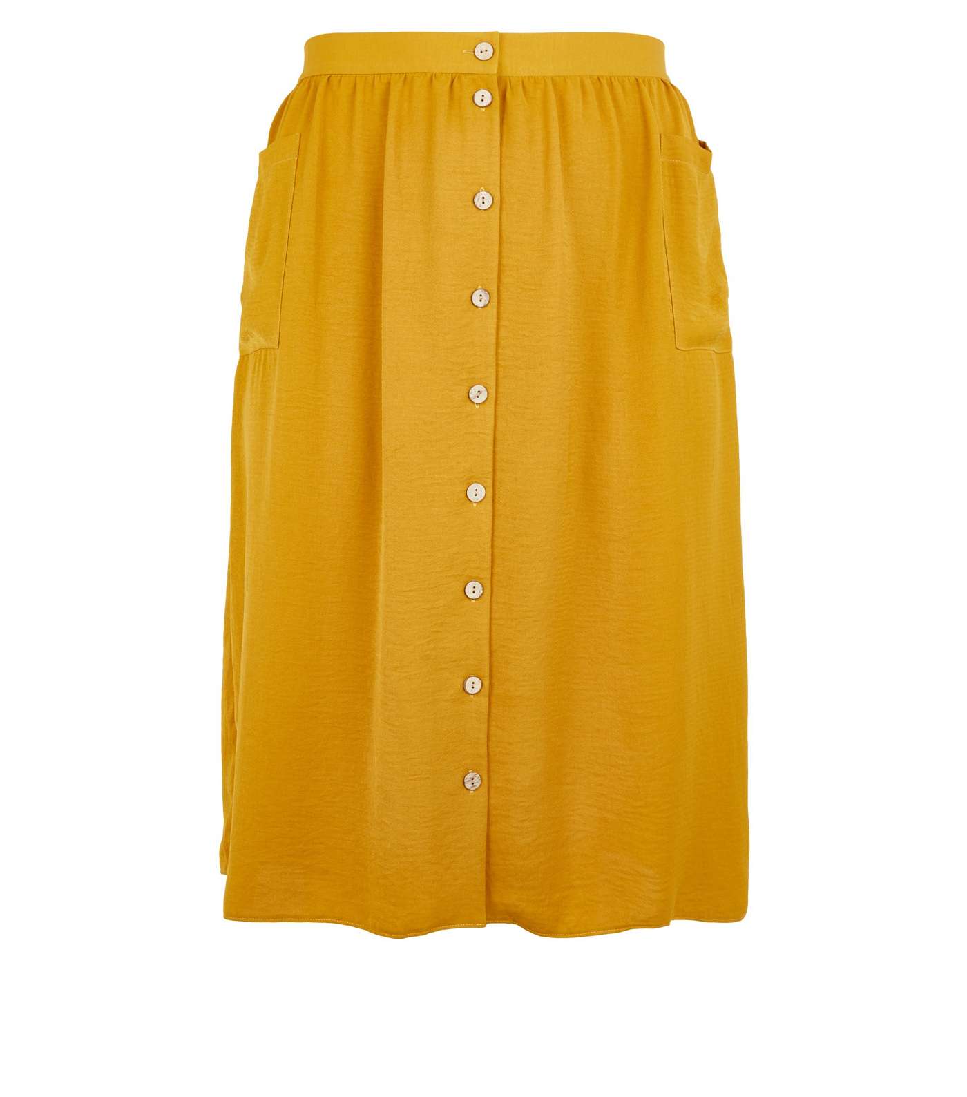 Curves Mustard Crepe Button Up Midi Skirt Image 4