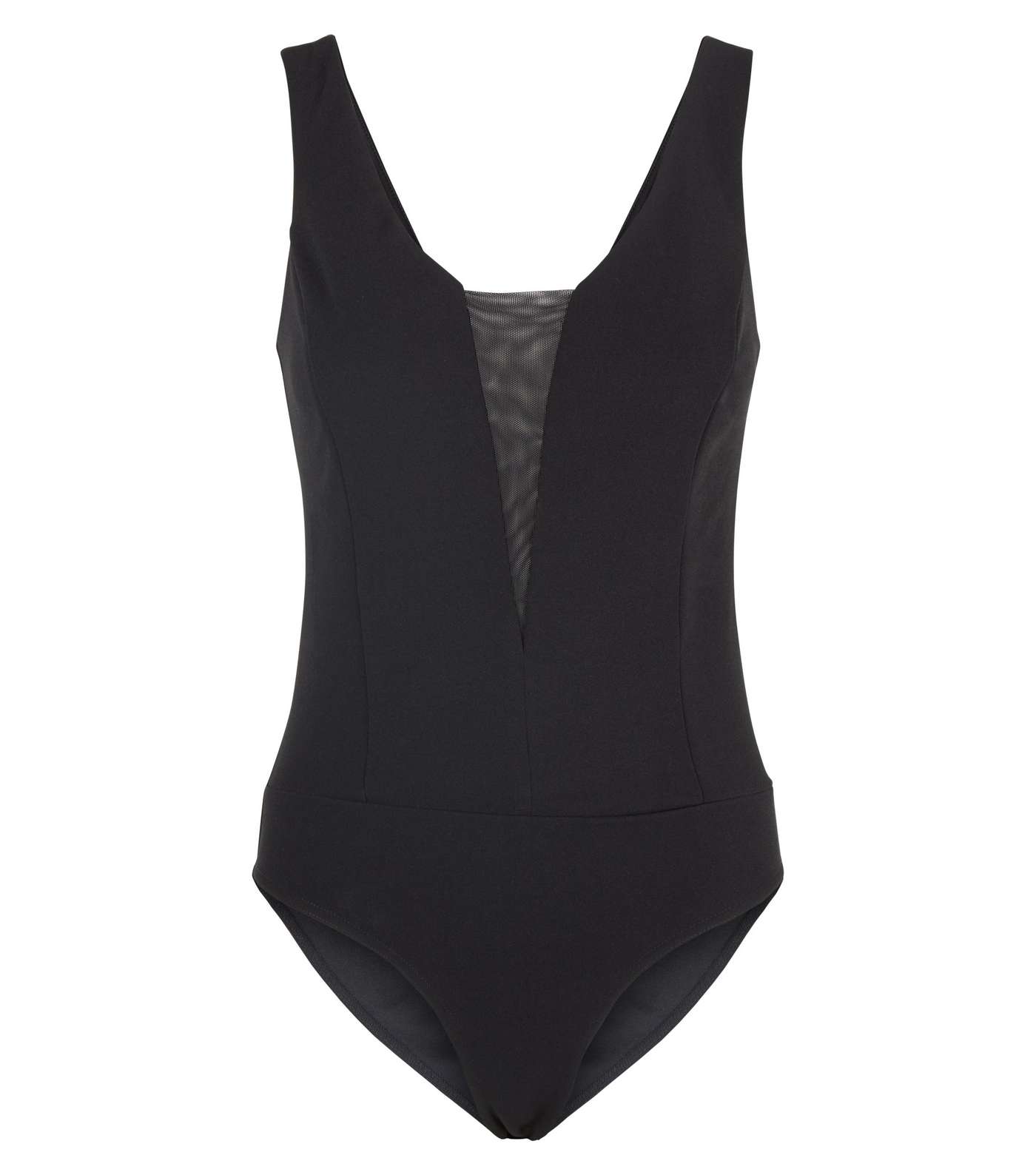 Black Mesh Panel Sleeveless Bodysuit Image 4