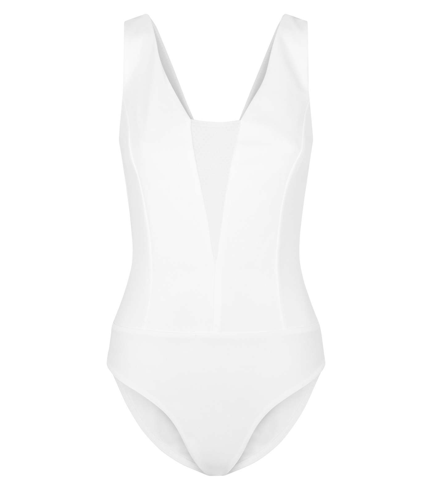 White Mesh Panel Sleeveless Bodysuit Image 4