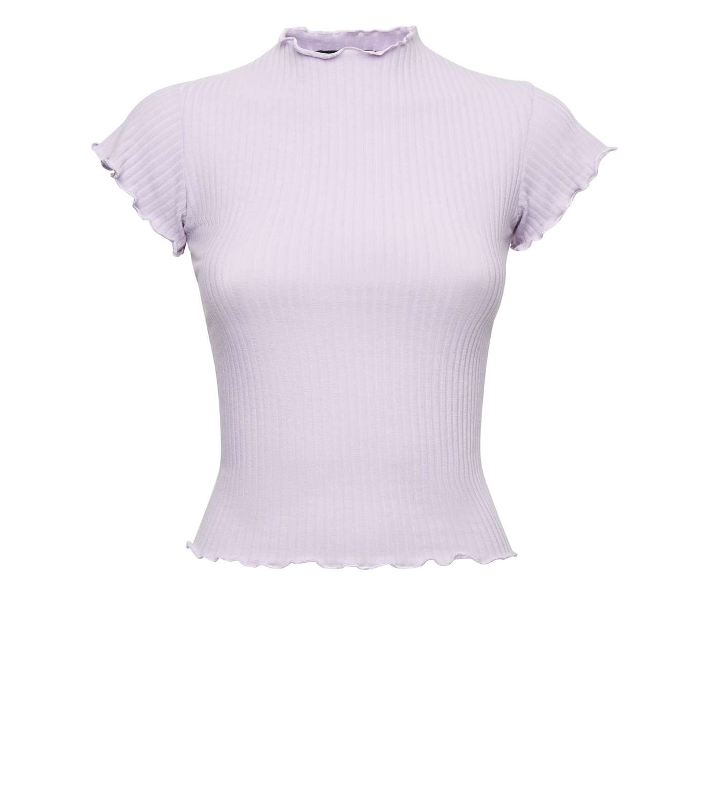 Petite Lilac Ribbed Frill Trim T-Shirt  Image 4