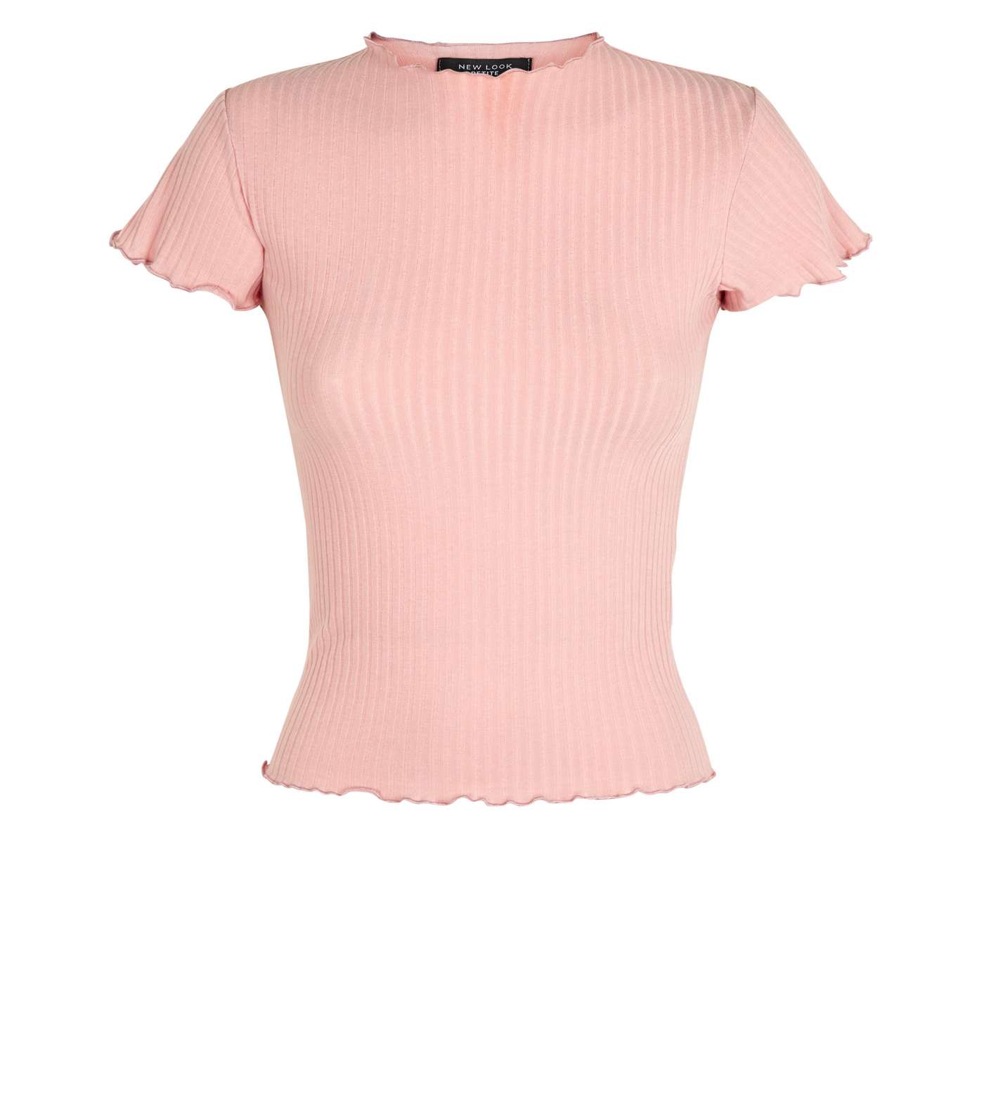 Petite Mid Pink Ribbed Frill Trim T-Shirt  Image 4