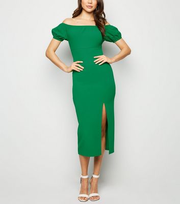 green bardot midi dress