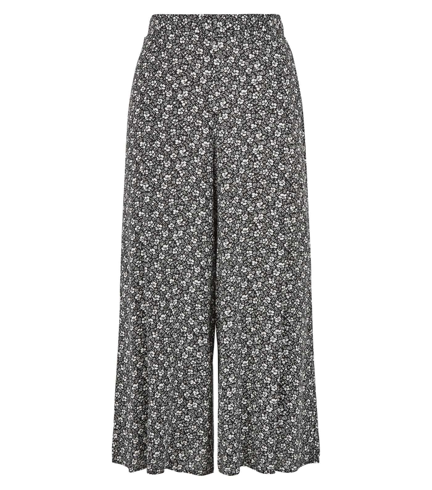 Black Ditsy Floral Crop Wide Leg Trousers Image 4