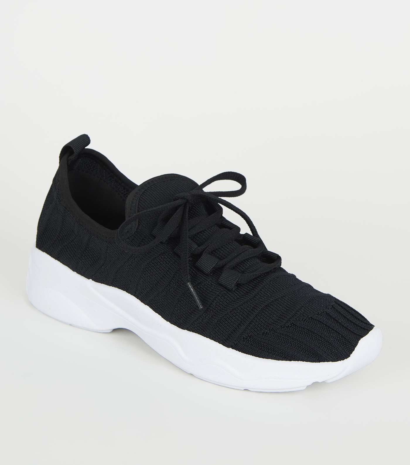 Black Knit Lace Up Chunky Trainers