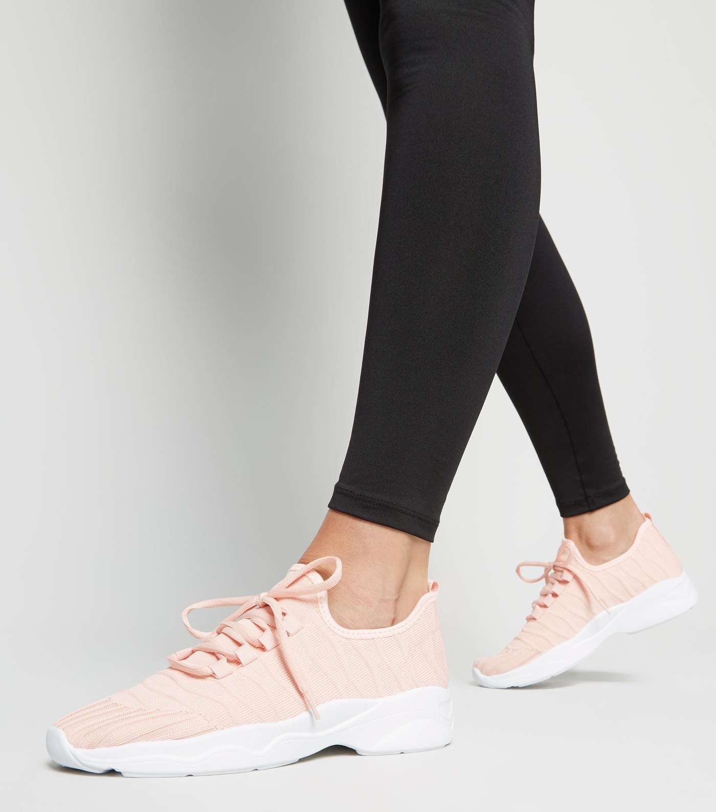 Nude Knit Lace Up Chunky Trainers Image 2