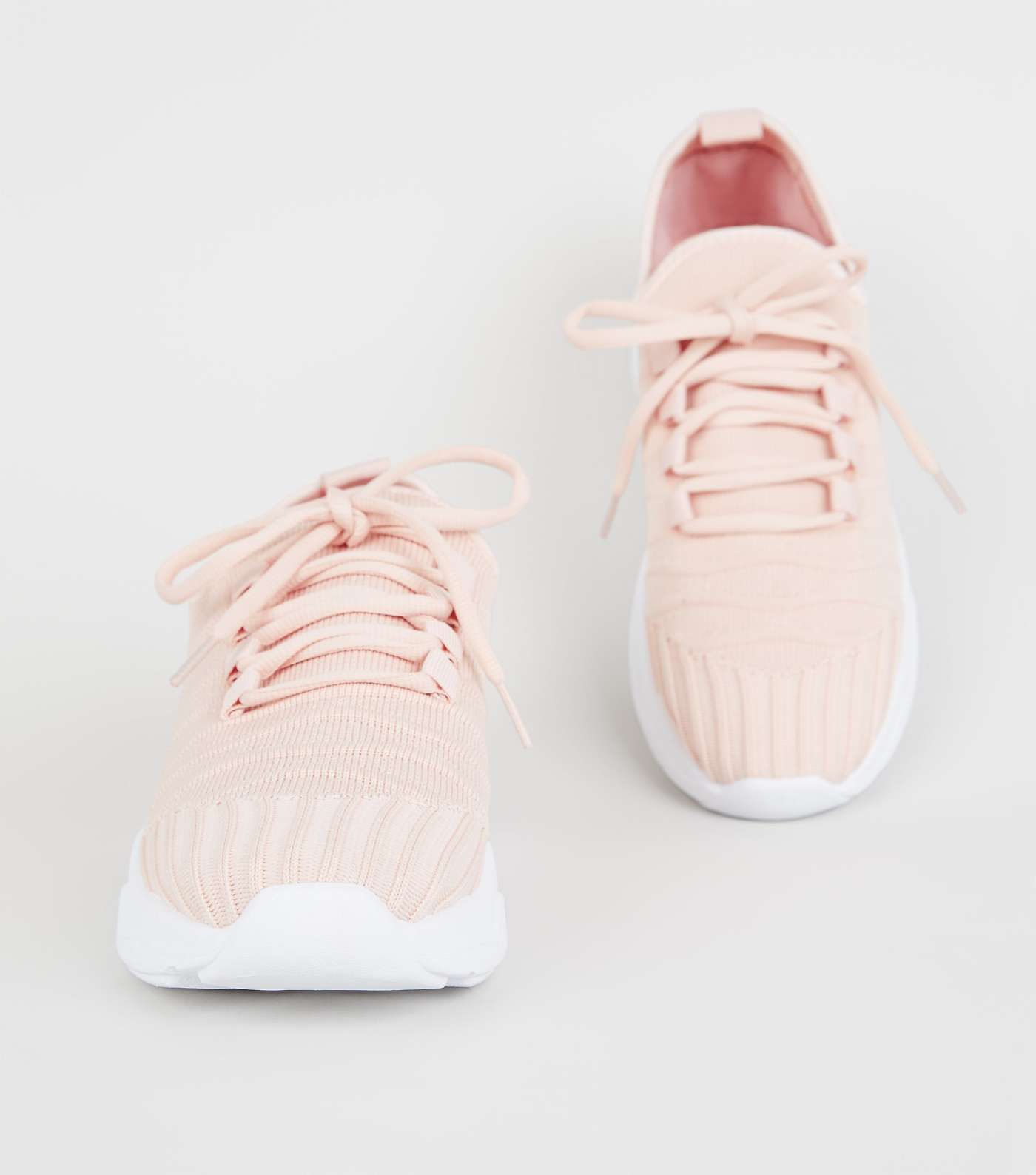 Nude Knit Lace Up Chunky Trainers Image 4