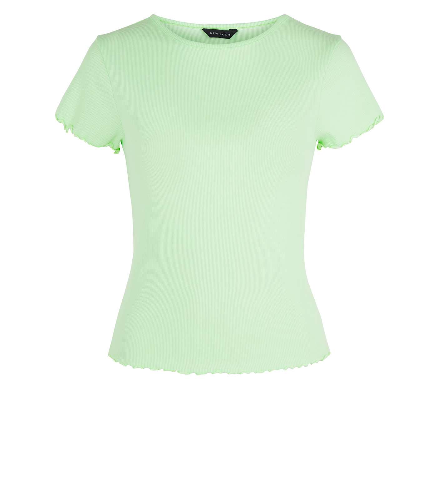 Light Green Ribbed Frill Trim Crop T-Shirt Image 4