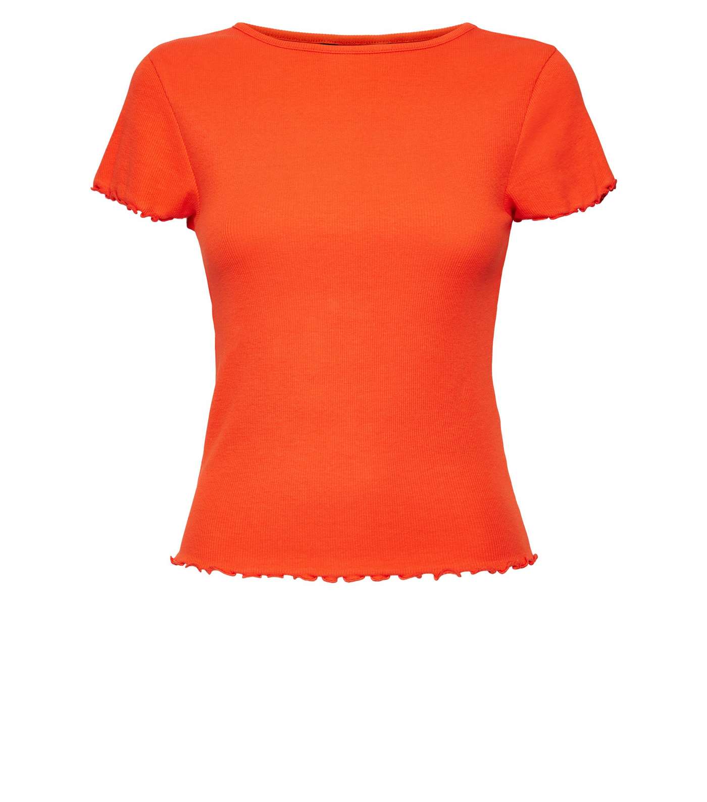 Red Ribbed Frill Trim Crop T-Shirt Image 4