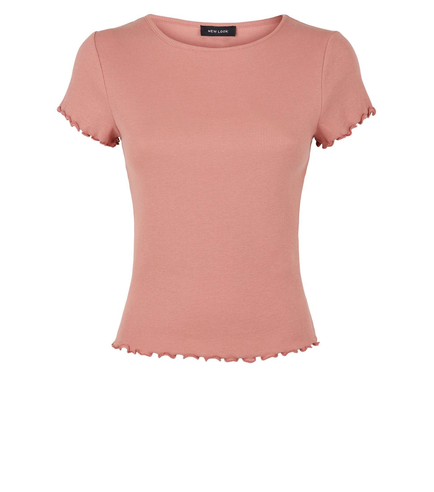 Mid Pink Ribbed Frill Trim Crop T-Shirt Image 4
