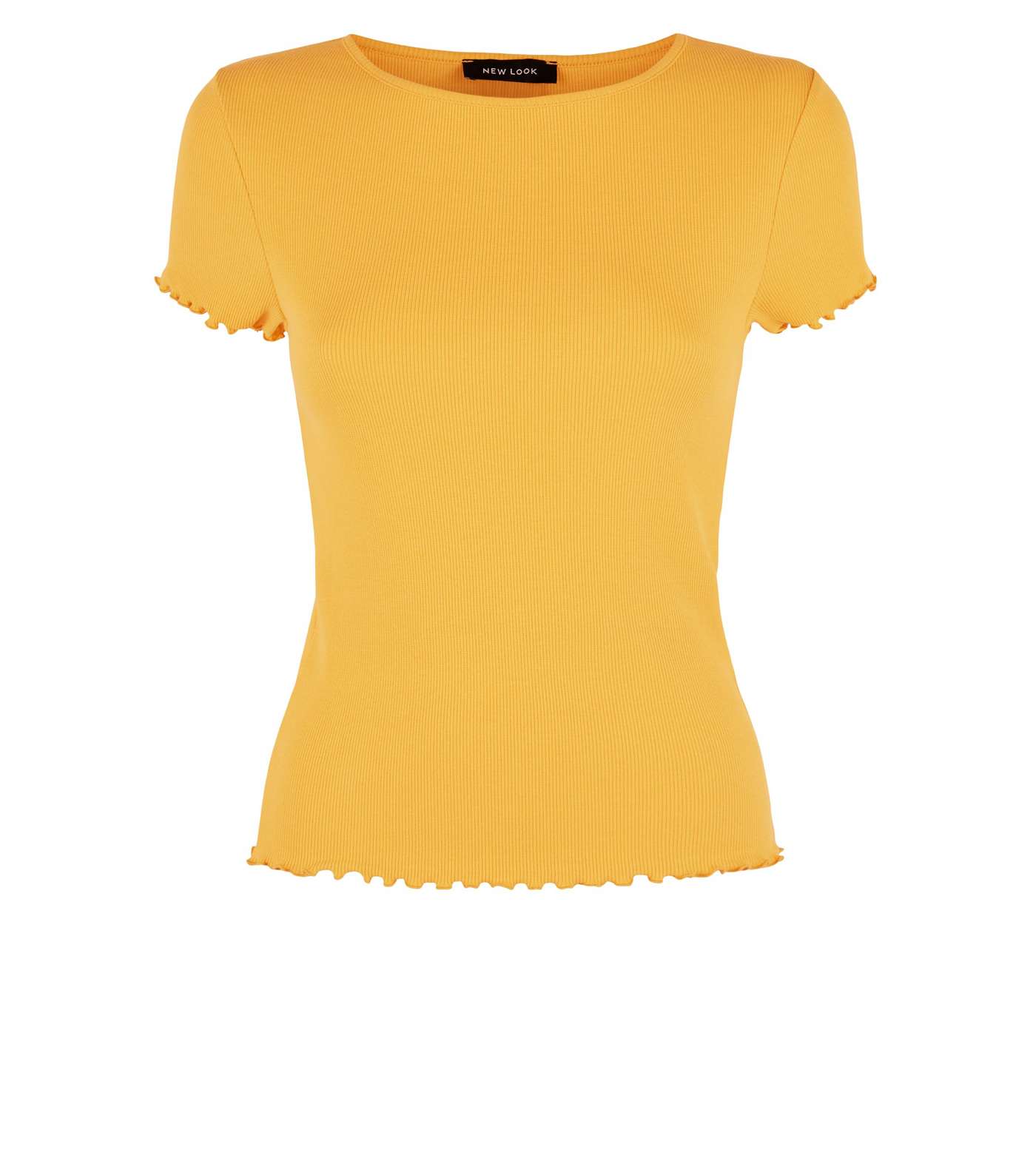 Yellow Ribbed Frill Trim Crop T-Shirt Image 4