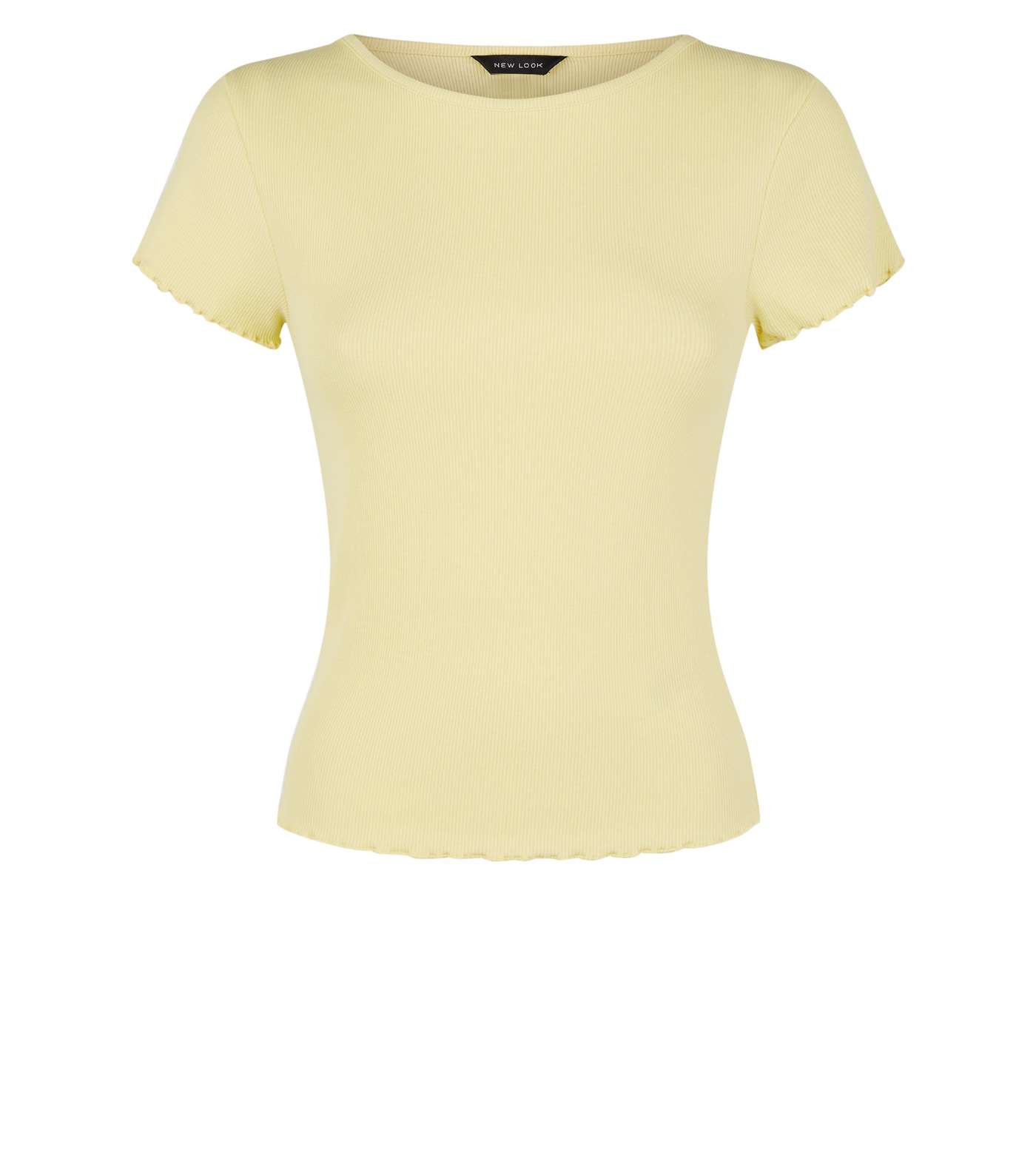 Pale Yellow Ribbed Frill Trim Crop T-Shirt Image 4