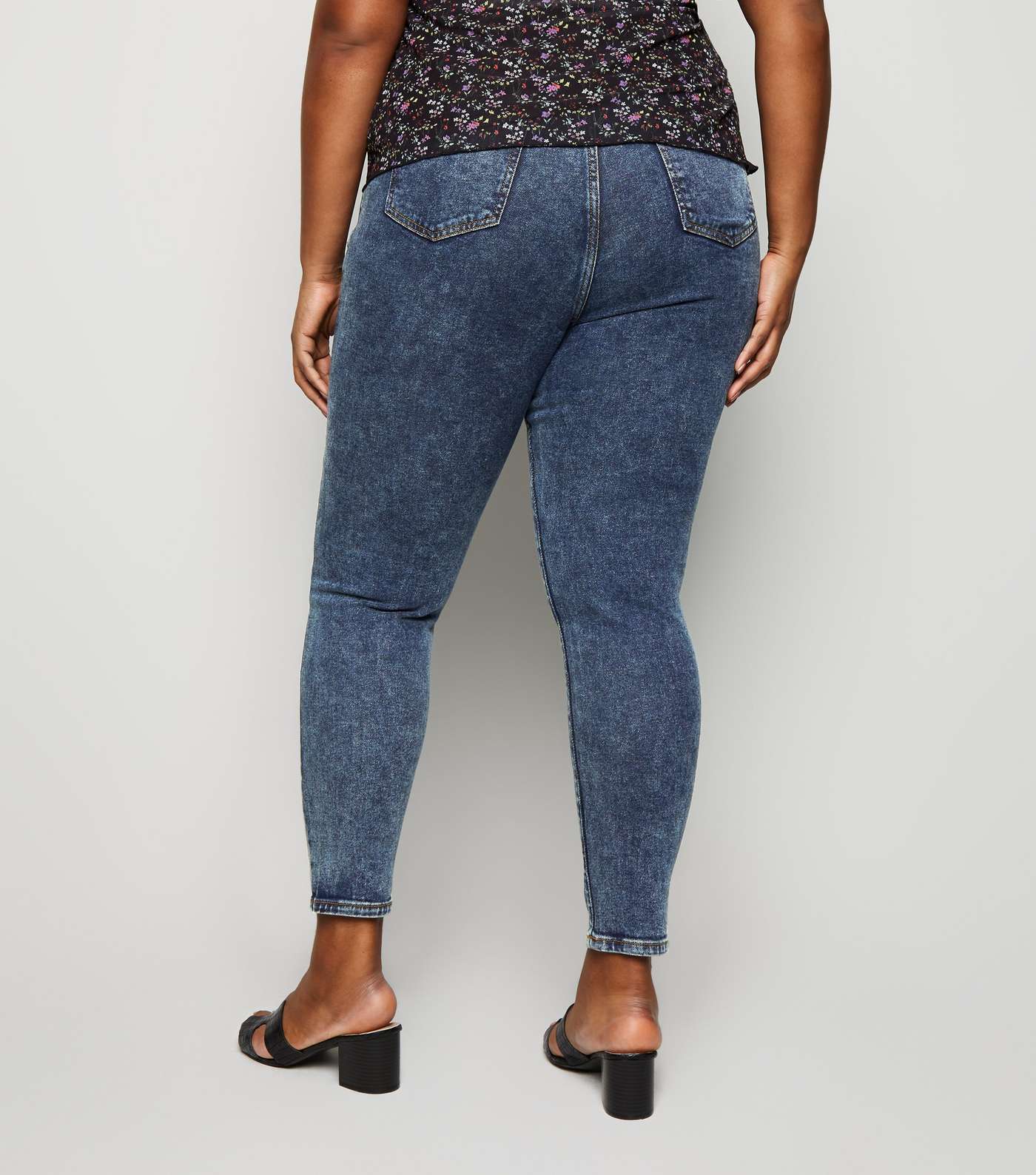 Curves Blue Acid Wash Ripped Mom Jeans Image 3