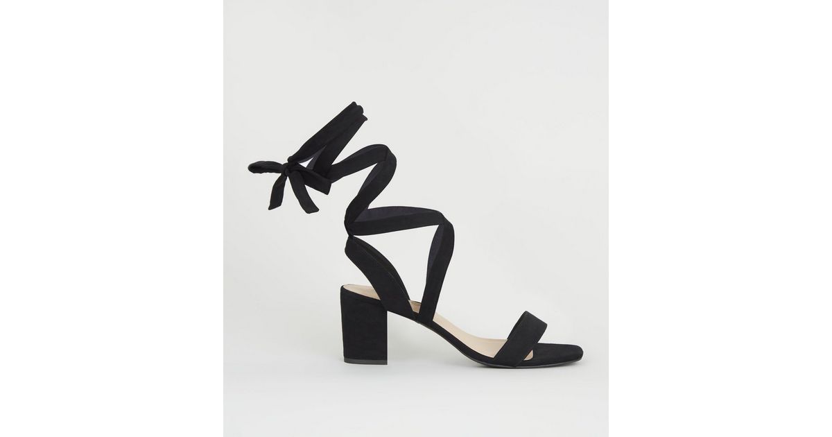Black Suedette Ankle Tie Block Heels New Look