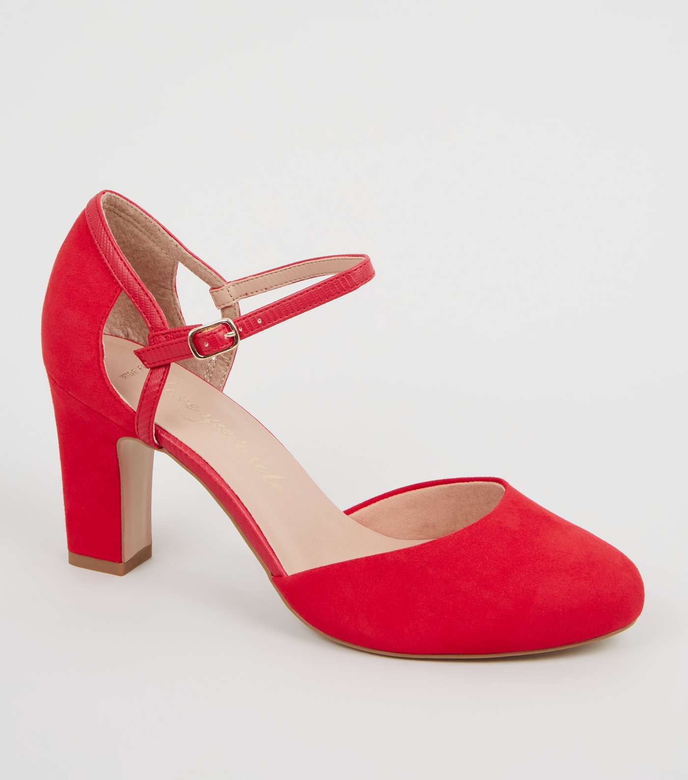 Wide Fit Red Suedette 2 Part Court Shoes