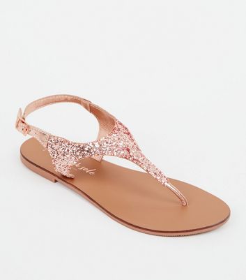 Wide Fit Rose Gold Leather Glitter Flat 