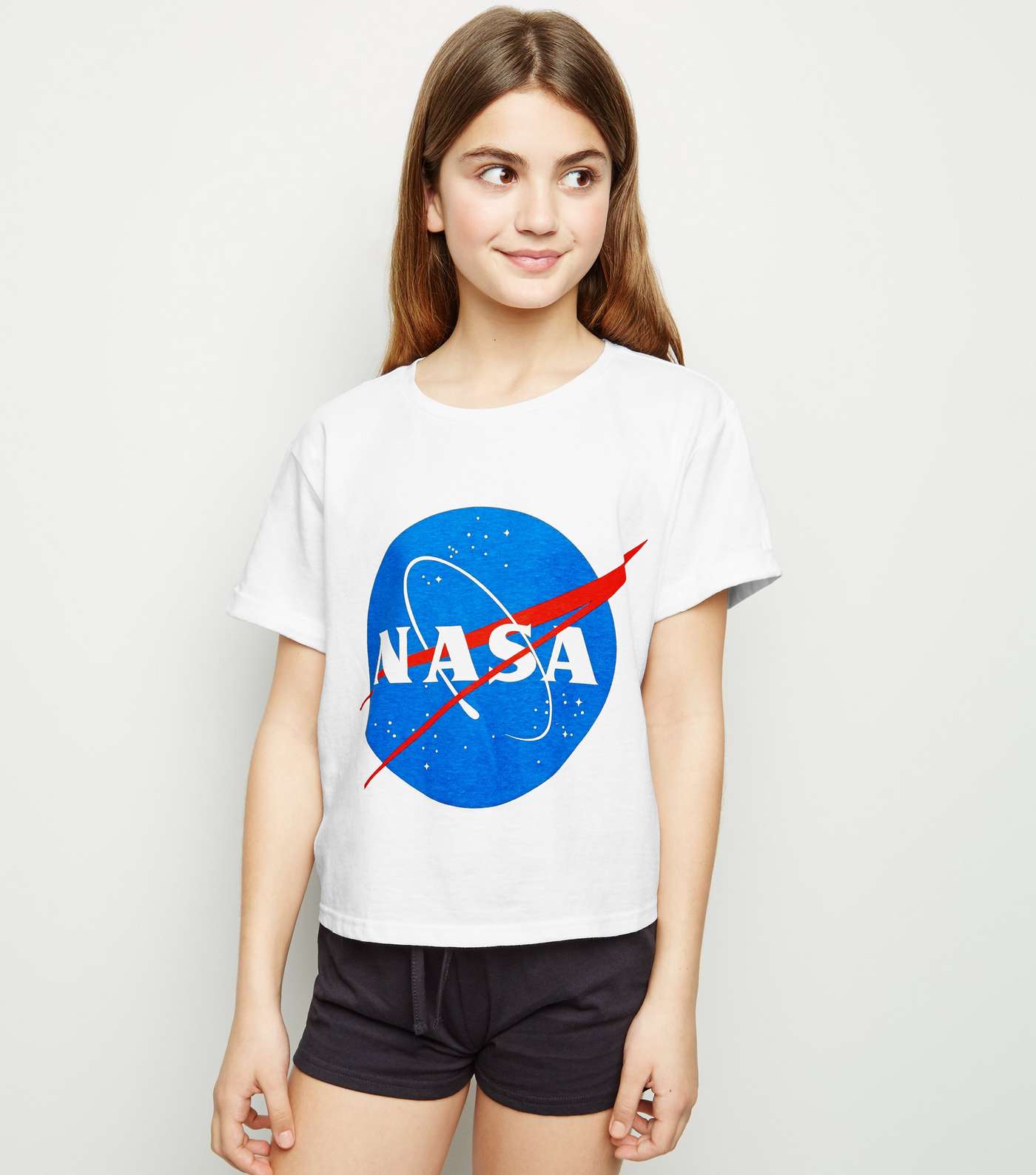 Girls Black NASA Slogan Shorts Pyjama Set