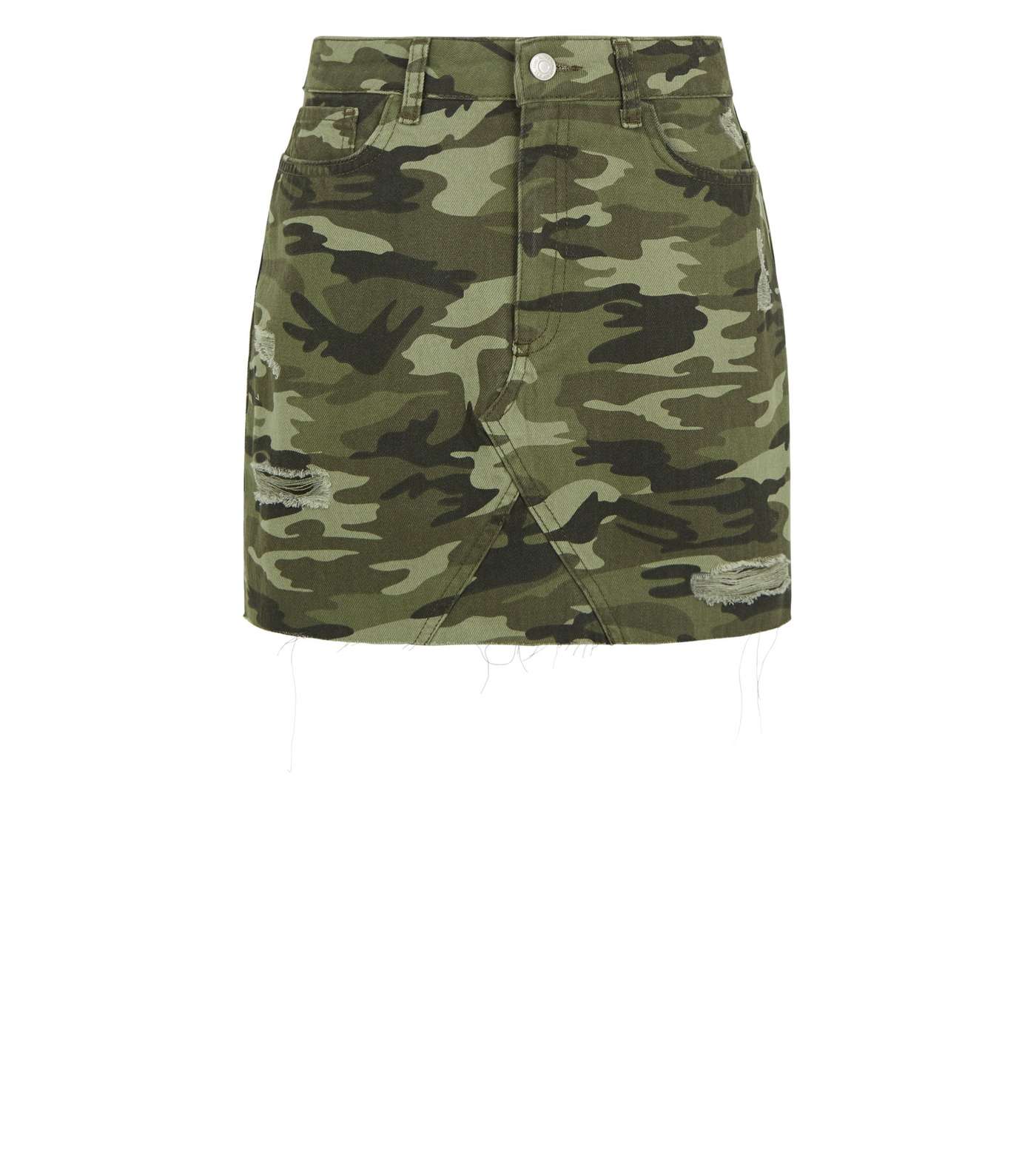Girls Green Camo Ripped Denim Skirt Image 4
